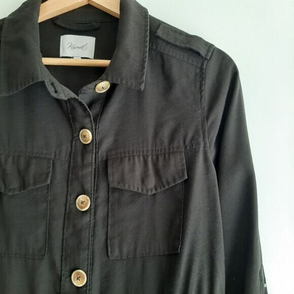 KISMET Button Down Light Shirt Jacket Utility Roll-Up Sleeves Black Sz S - Picture 4 of 15
